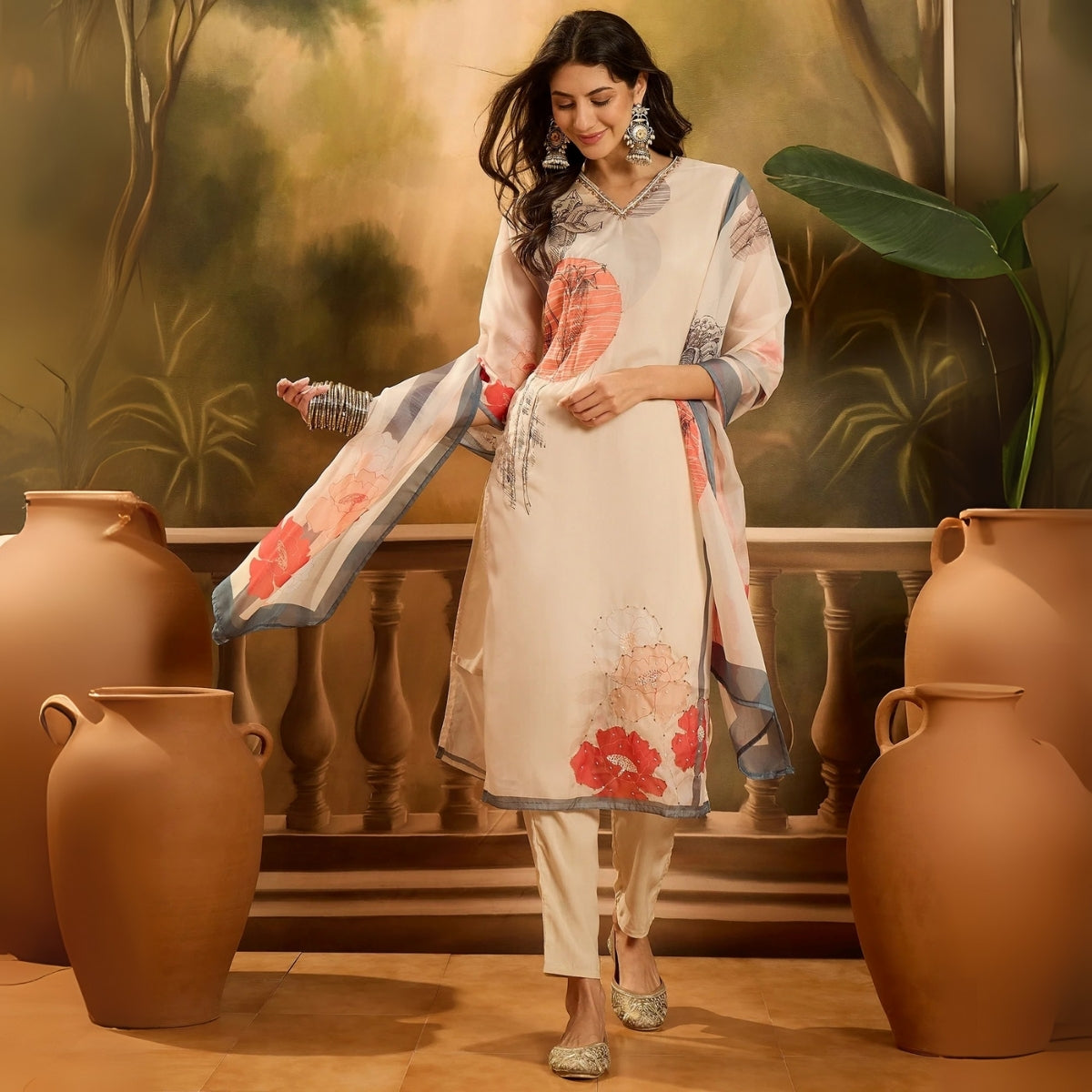 Pack of 3 Floral Print Cotton Kurta Set with Dupatta | KD-02