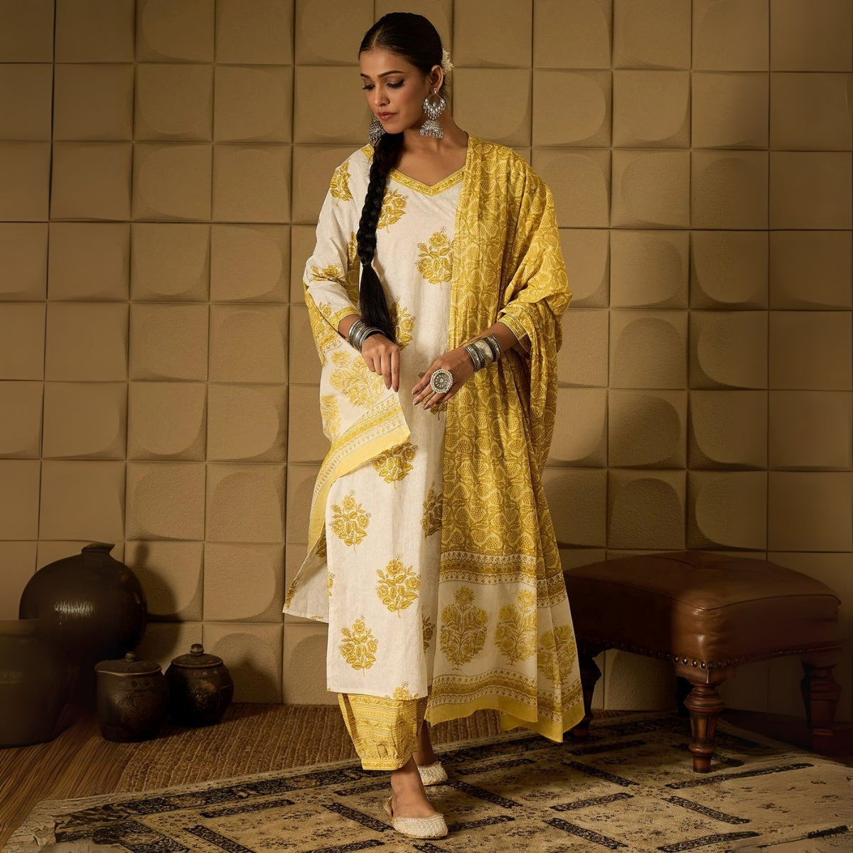 Pack of 3 Floral Print Cotton Kurta Set with Dupatta | KD-02