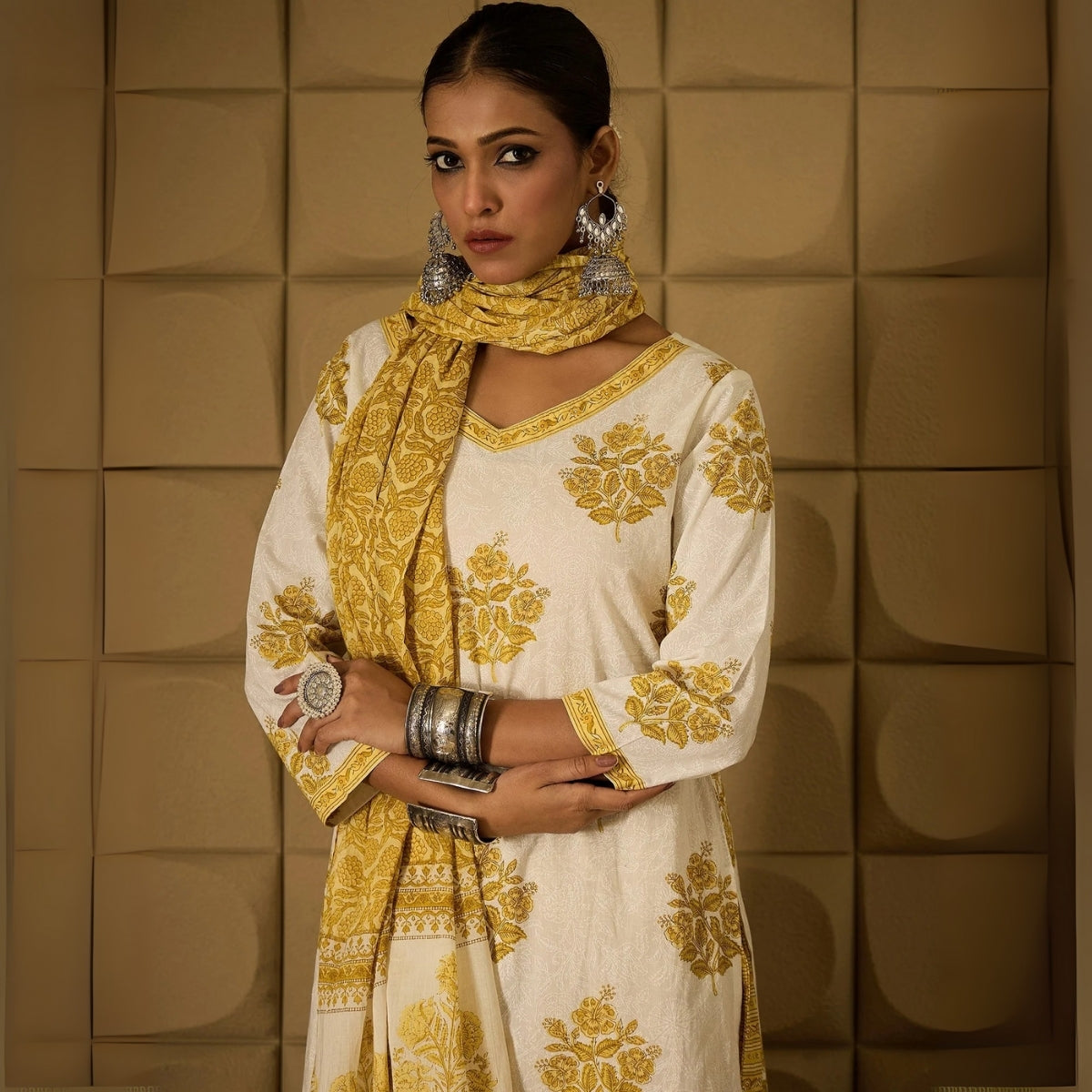 Pack of 3 Floral Print Cotton Kurta Set with Dupatta | KD-02