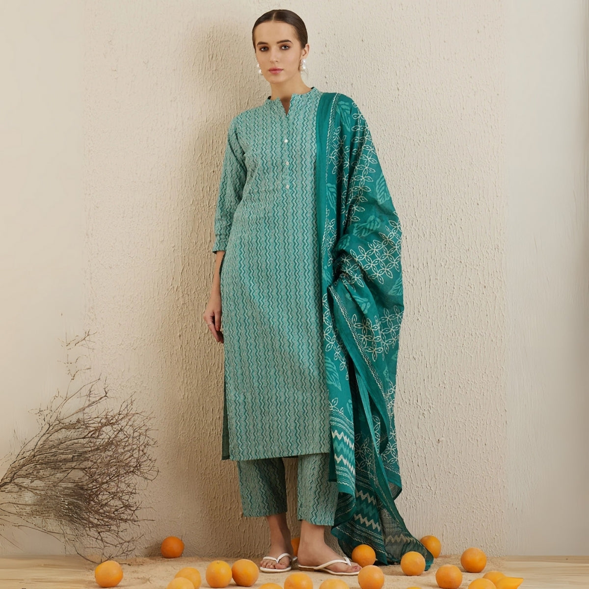 Pack of 3 Floral Print Cotton Kurta Set with Dupatta | KD-02