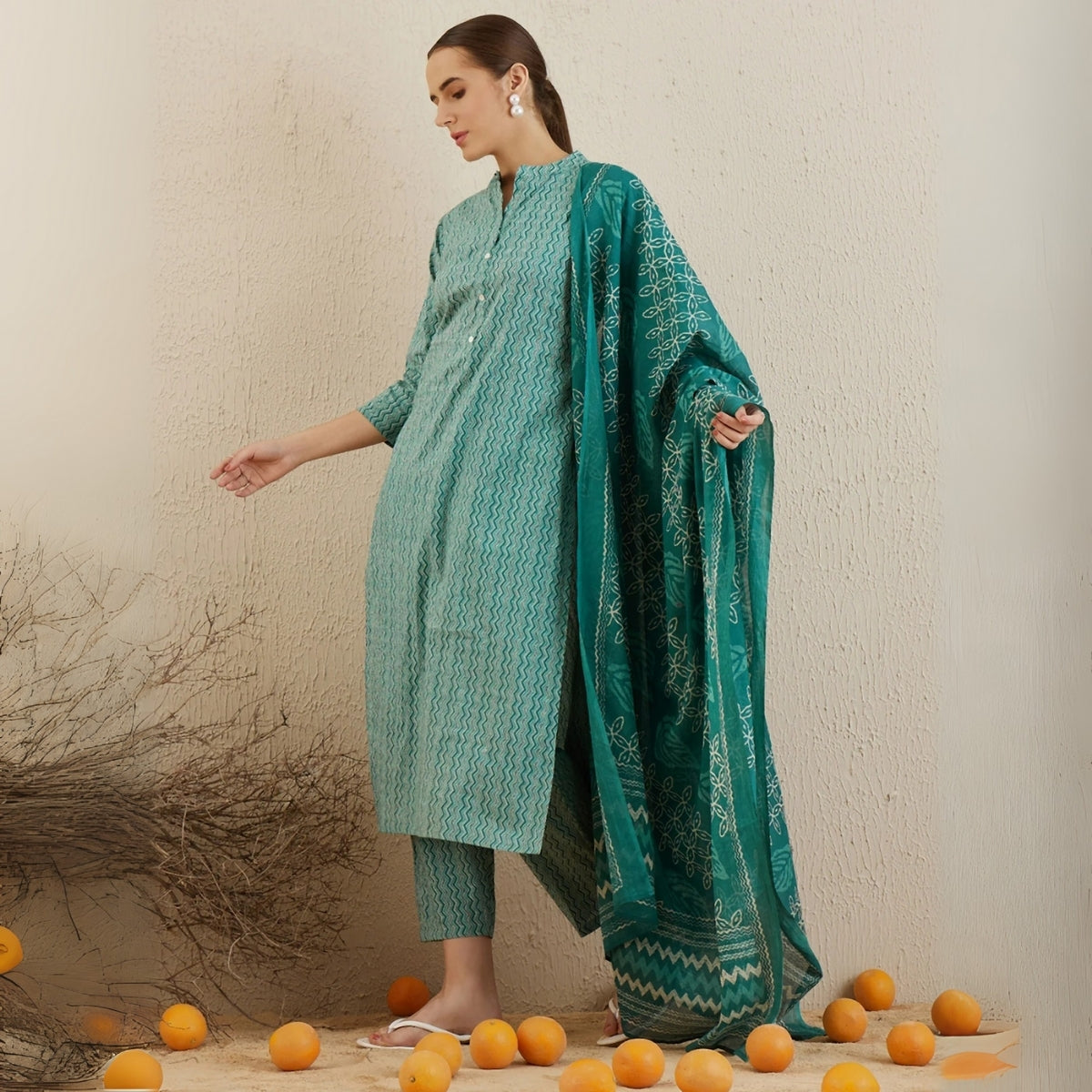Pack of 3 Floral Print Cotton Kurta Set with Dupatta | KD-02