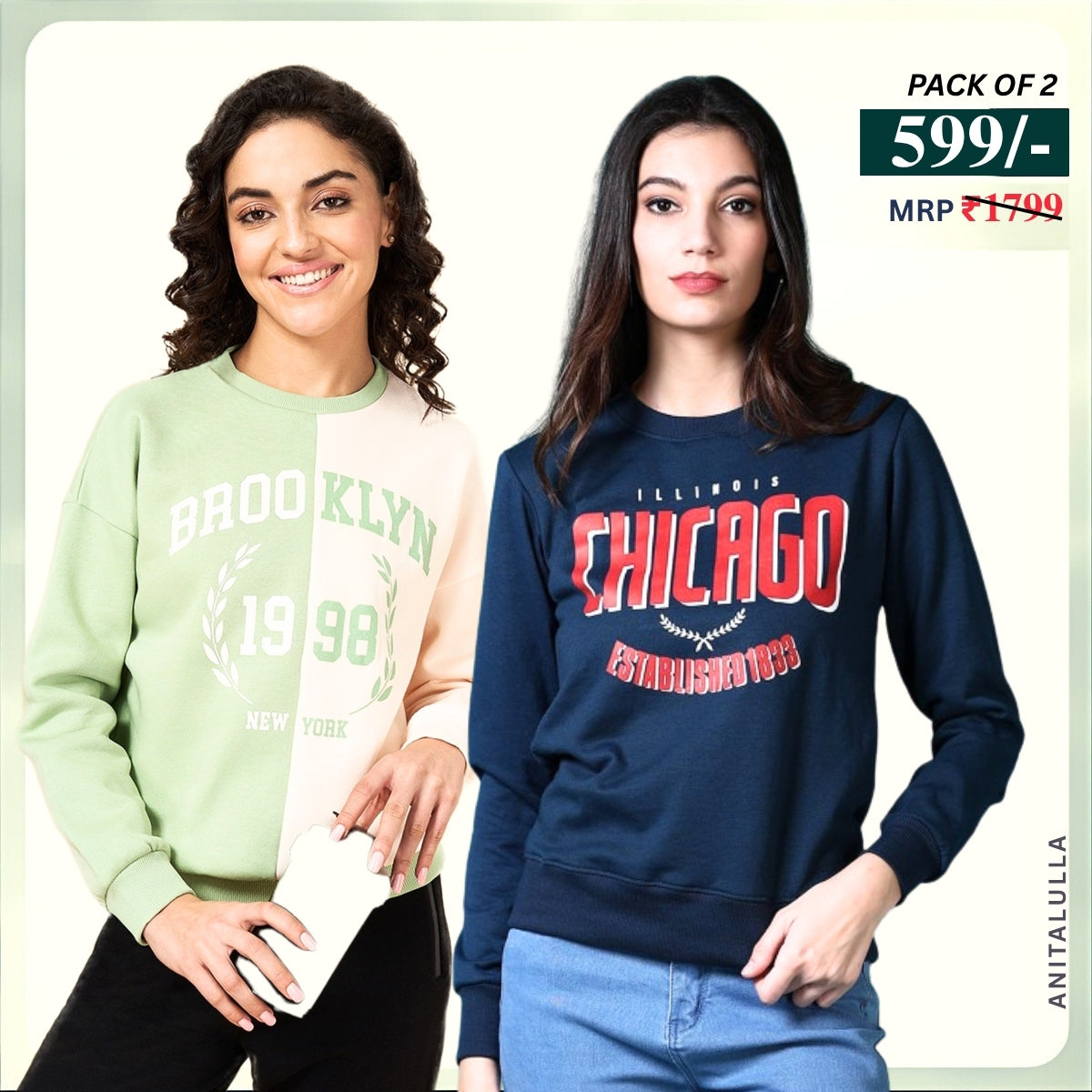 2 Stylish Sweatshirts in Sea-Green & Blue| Soft, Cozy & Trendy | Up to 50% Off |SS-09