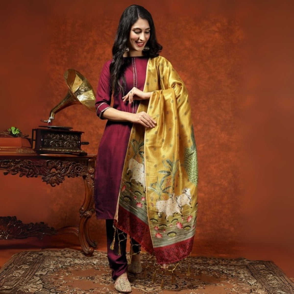Pack of 3 Floral Print Cotton Kurta Set with Dupatta | KD-01