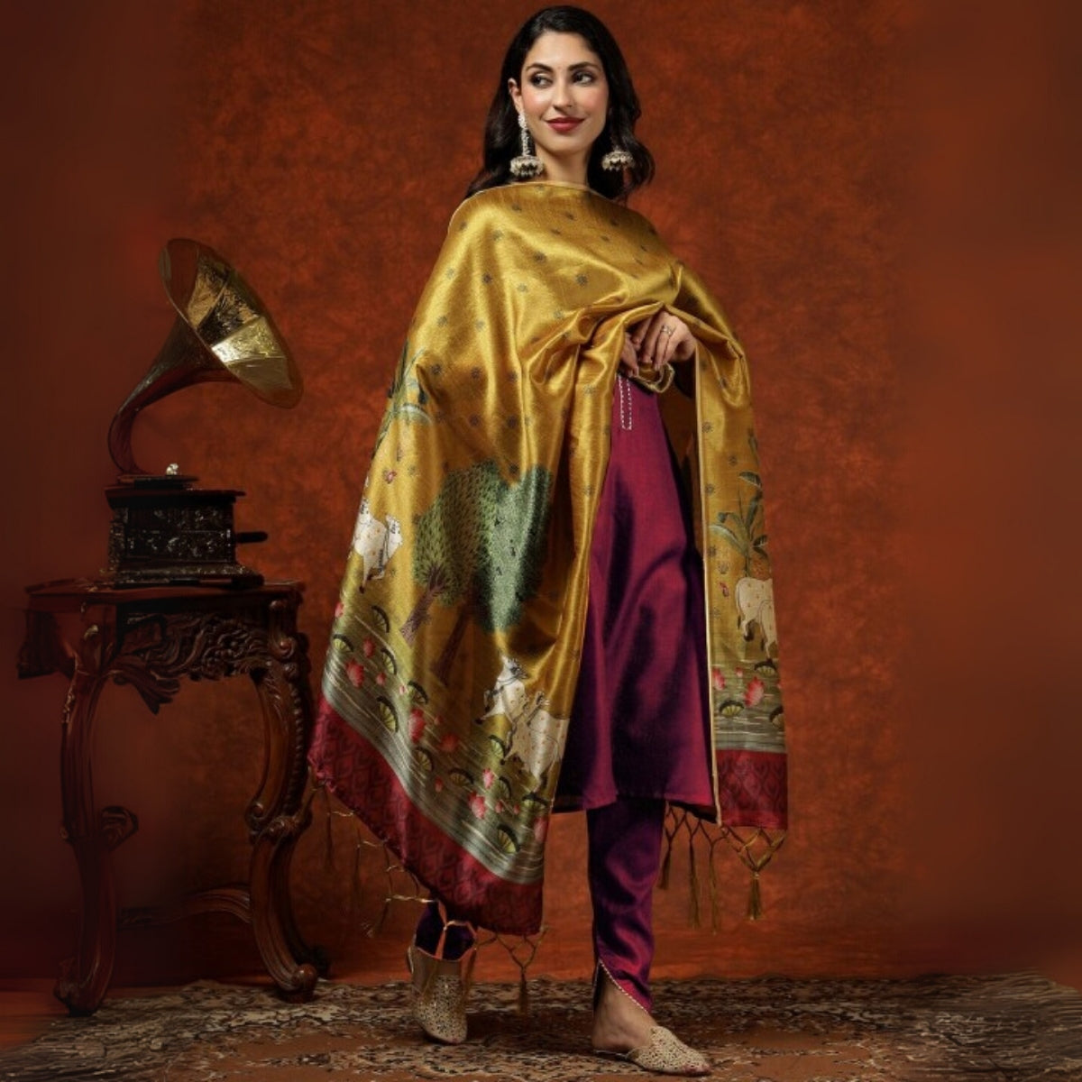 Pack of 3 Floral Print Cotton Kurta Set with Dupatta | KD-01