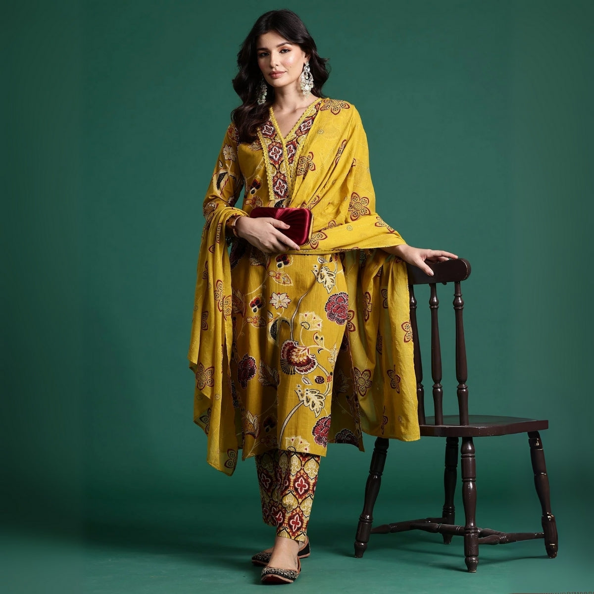 Pack of 3 Floral Print Cotton Kurta Set with Dupatta | KD-03
