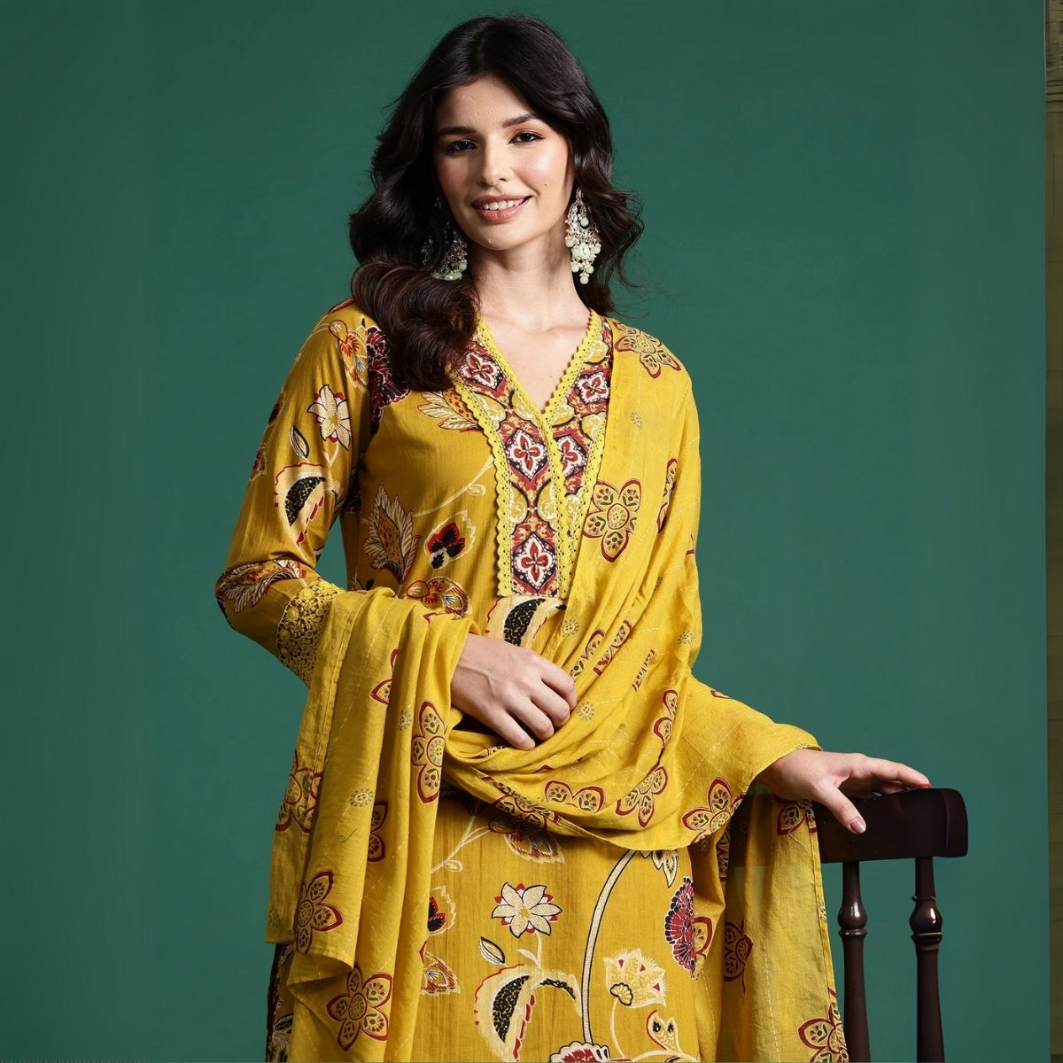 Pack of 3 Floral Print Cotton Kurta Set with Dupatta | KD-05
