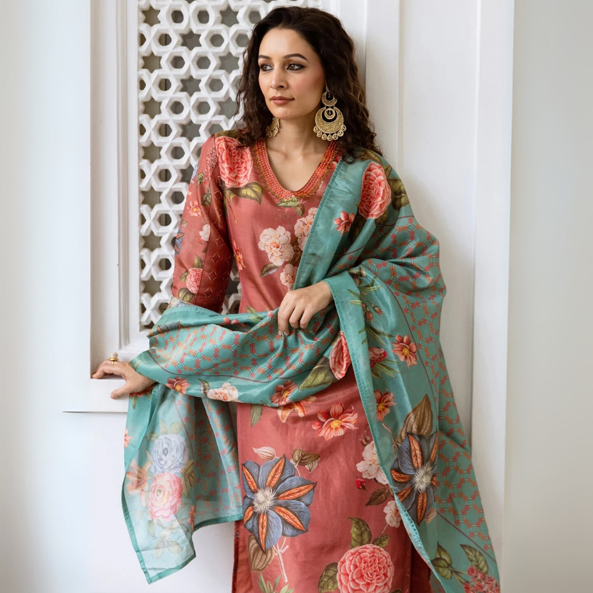 Pack of 3 Floral Print Cotton Kurta Set with Dupatta | KD-03