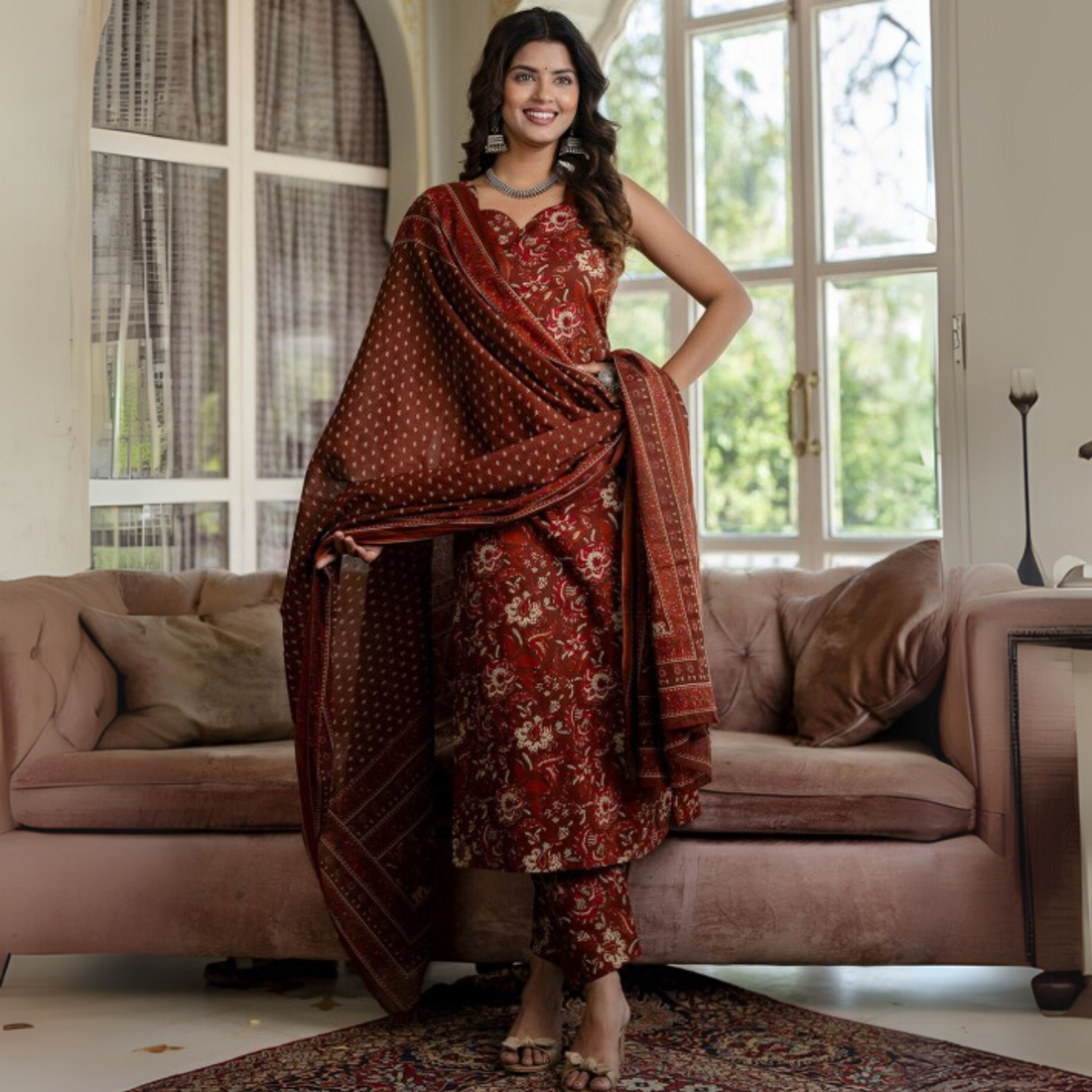 Designer Women's Kurta Set with Dupatta for Festive Wear |