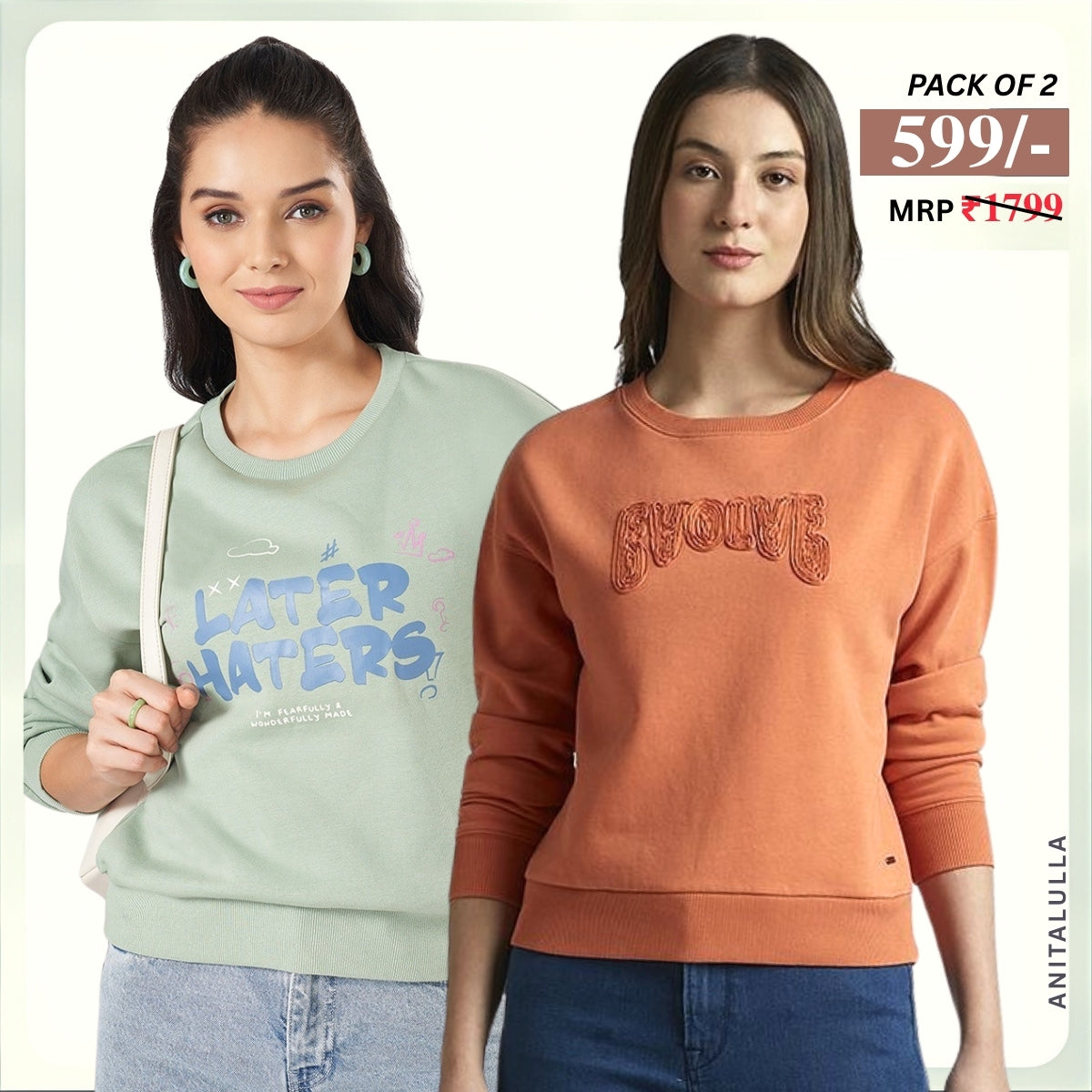 2 Stylish Sweatshirts in Sea-Green & Orange| Soft, Cozy & Trendy | Up to 50% Off |SS-08