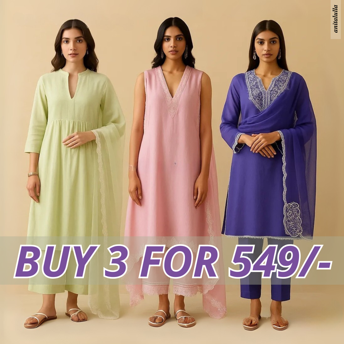 Celebrate Tradition with Our 3 Combo Festive Kurta Sets + Dupatta | FK-02