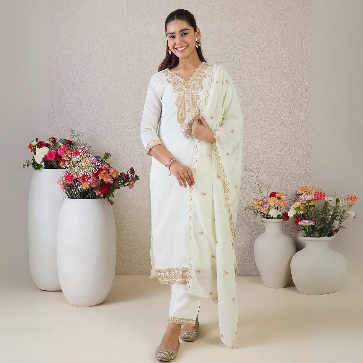 Pack of 3 Floral Print Cotton Kurta Set with Dupatta | KD-04