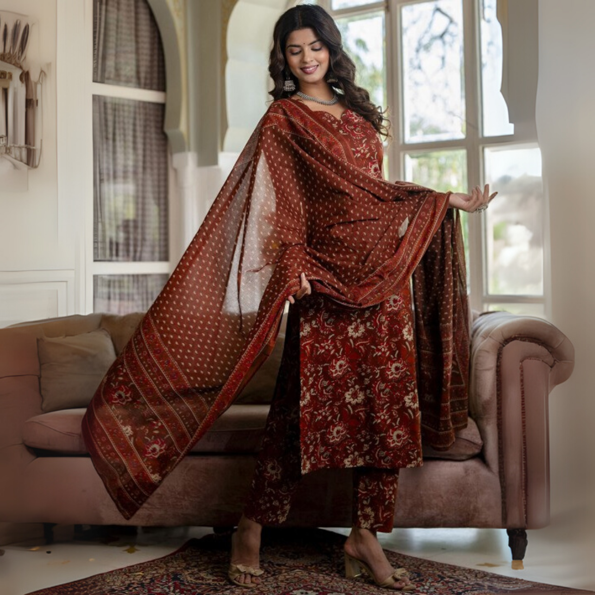 Designer Women's Kurta Set with Dupatta for Festive Wear |