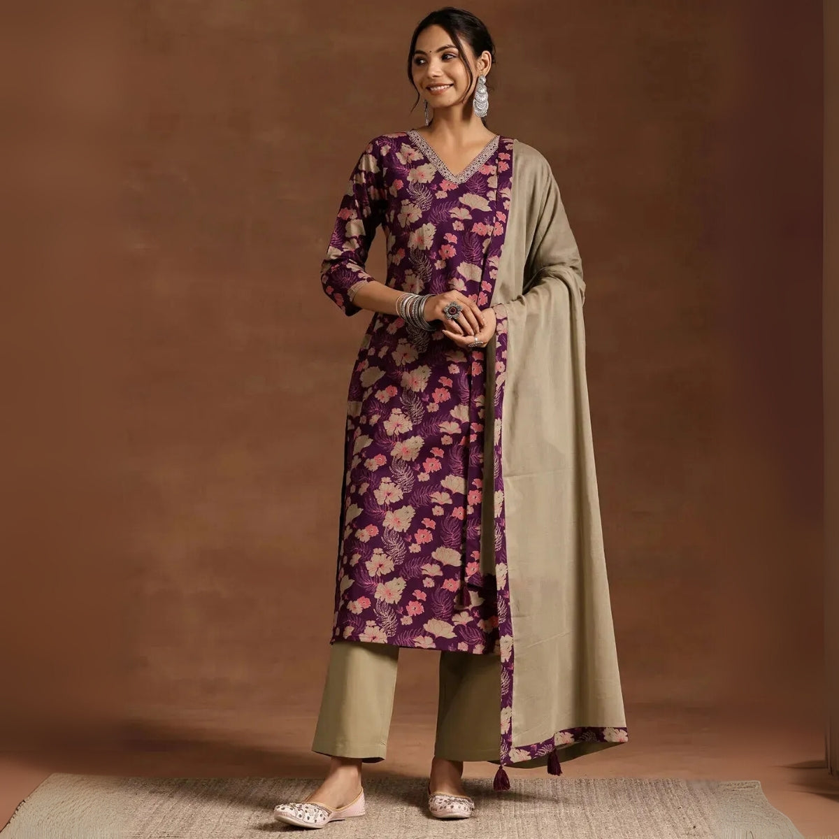 Pack of 3 Floral Print Cotton Kurta Set with Dupatta | KD-04