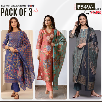 Ethnic 3-Piece Women Kurta Set with Dupatta | Ethnic Wear Made Effortless | WK-03