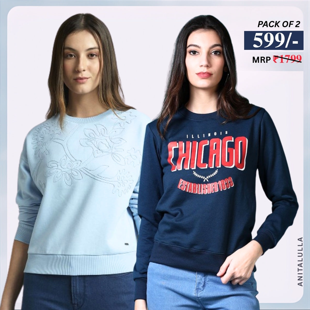 2 Stylish Sweatshirts in Sky-Blue & Royal-Blue| Soft, Cozy & Trendy | Up to 50% Off |SS-07