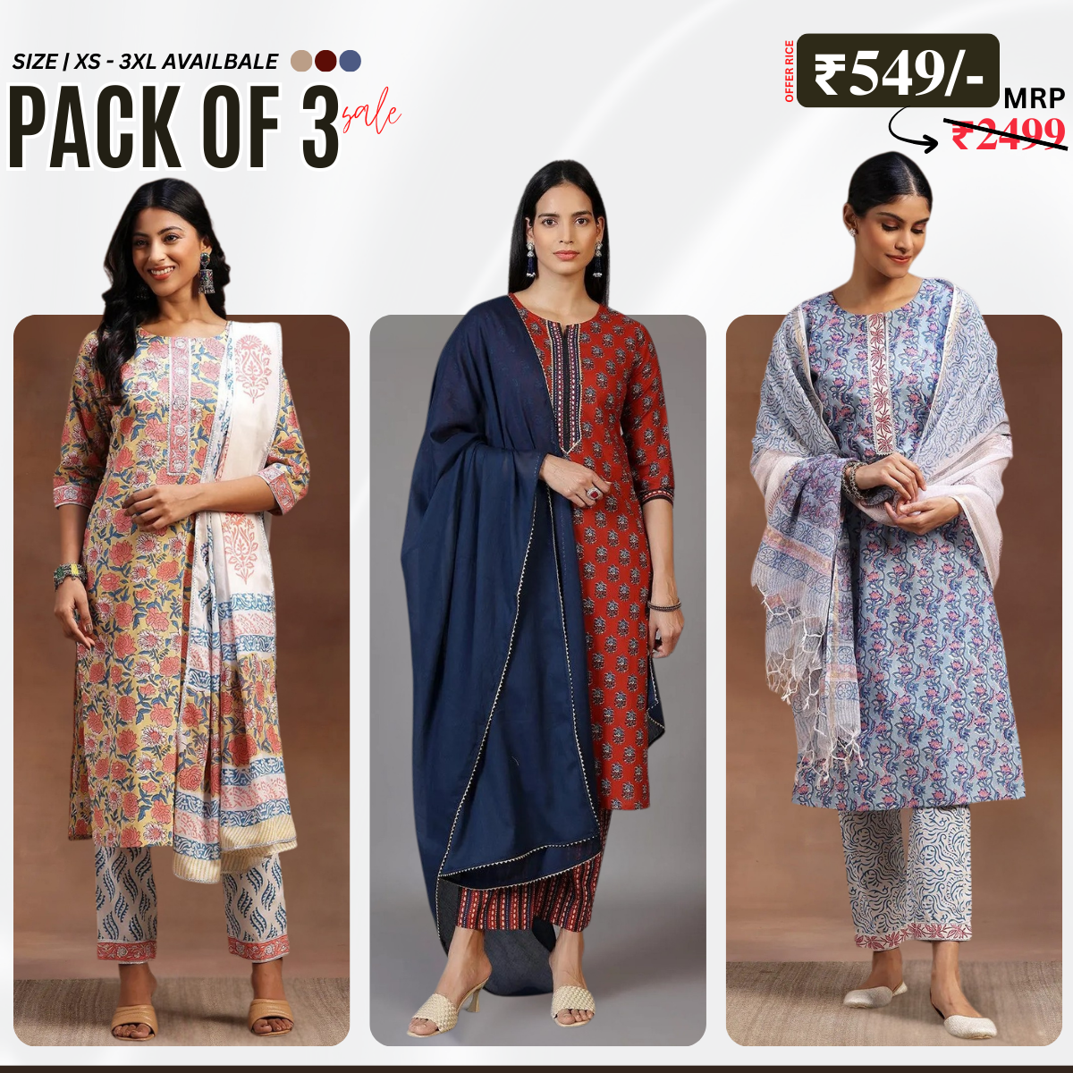 Ethnic 3-Piece Women Kurta Set with Dupatta | Ethnic Wear Made Effortless | WK-04