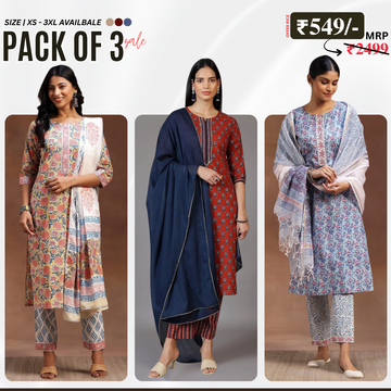 Ethnic 3-Piece Women Kurta Set with Dupatta | Ethnic Wear Made Effortless | WK-04