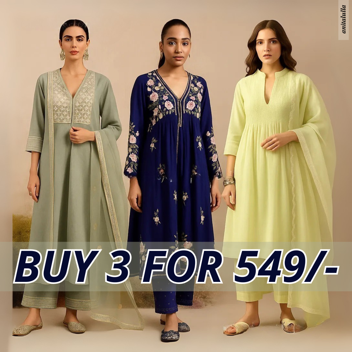 Celebrate Tradition with Our 3 Combo Festive Kurta Sets + Dupatta | FK-04