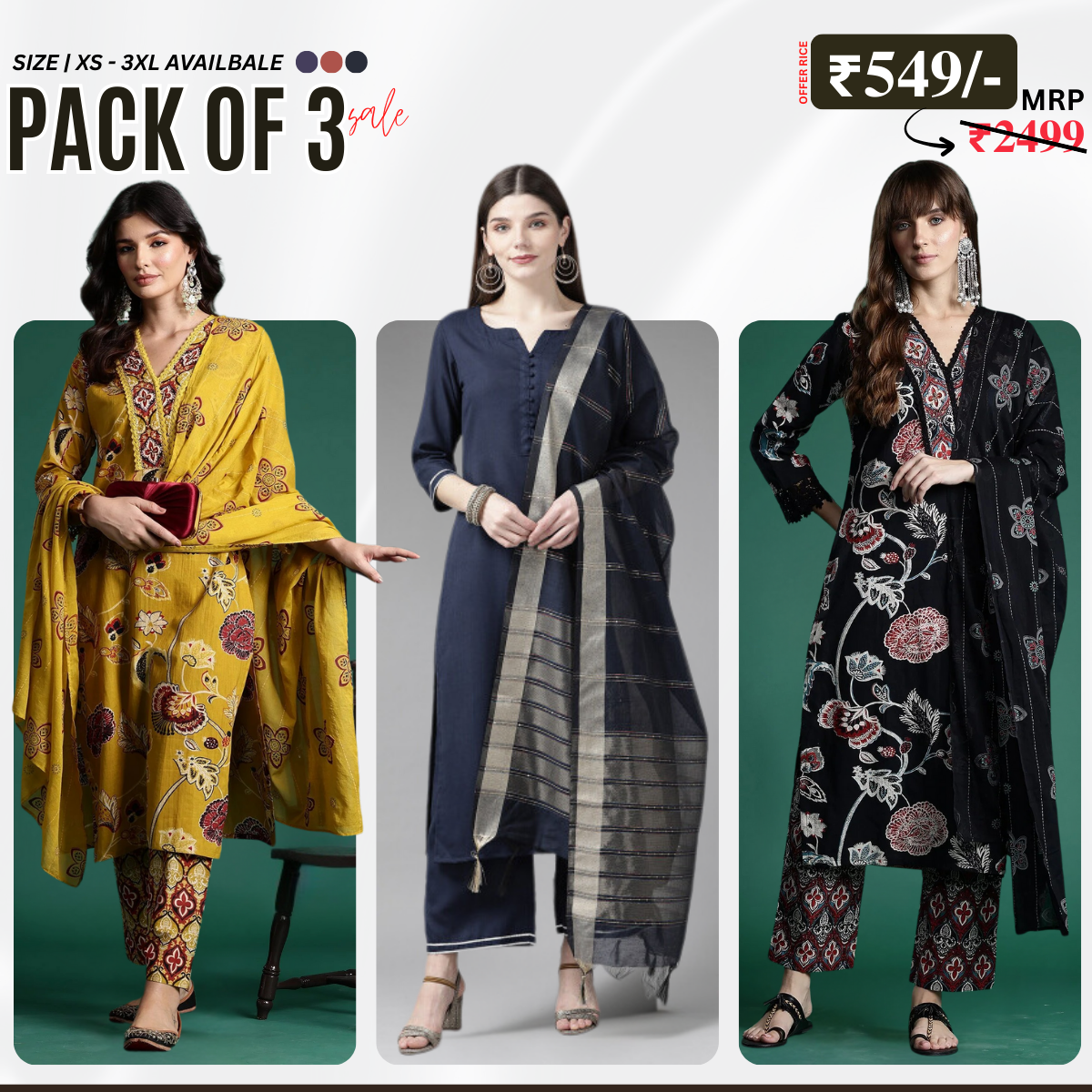 Ethnic 3-Piece Women Kurta Set with Dupatta | Ethnic Wear Made Effortless | WK-05