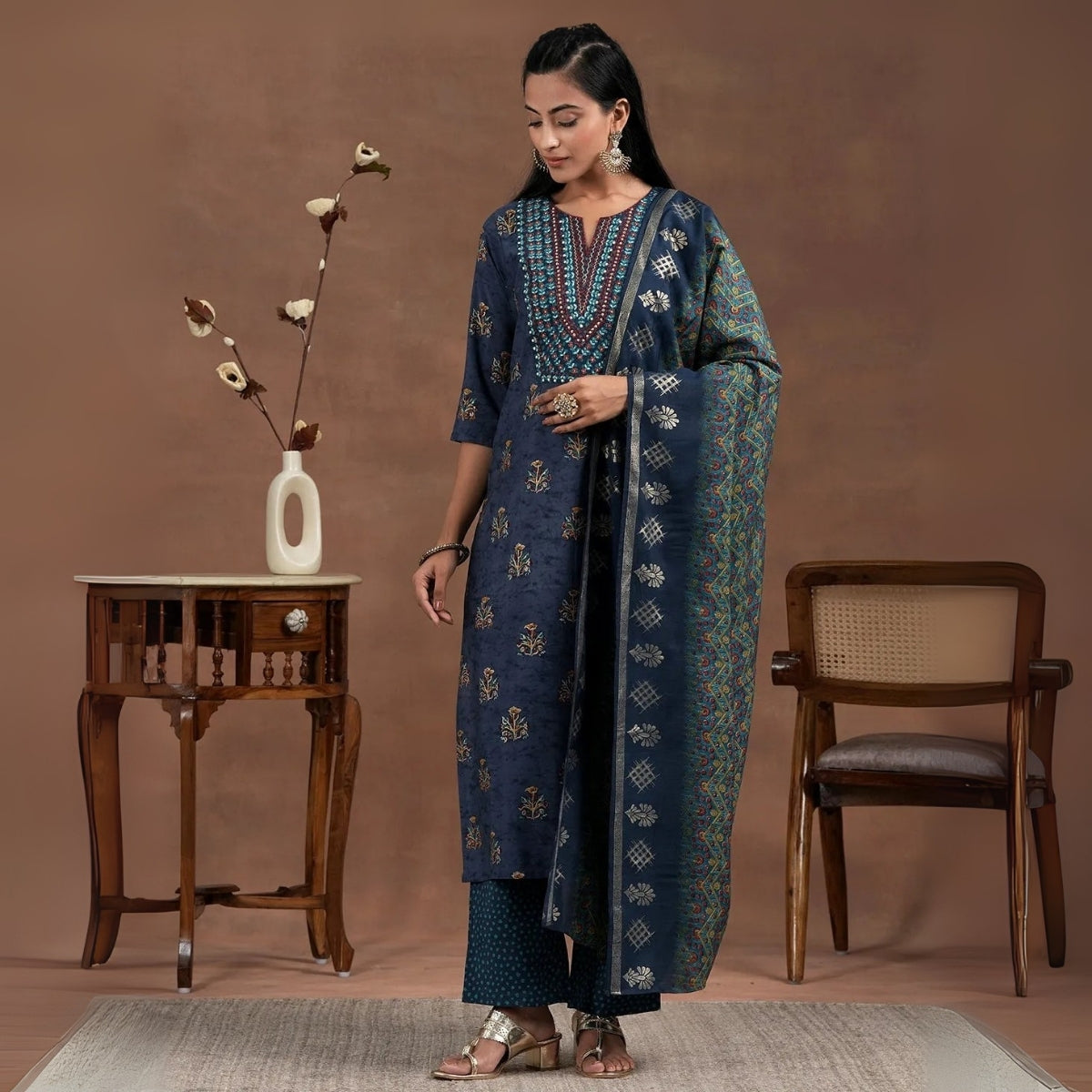Pack of 3 Floral Print Cotton Kurta Set with Dupatta | KD-10
