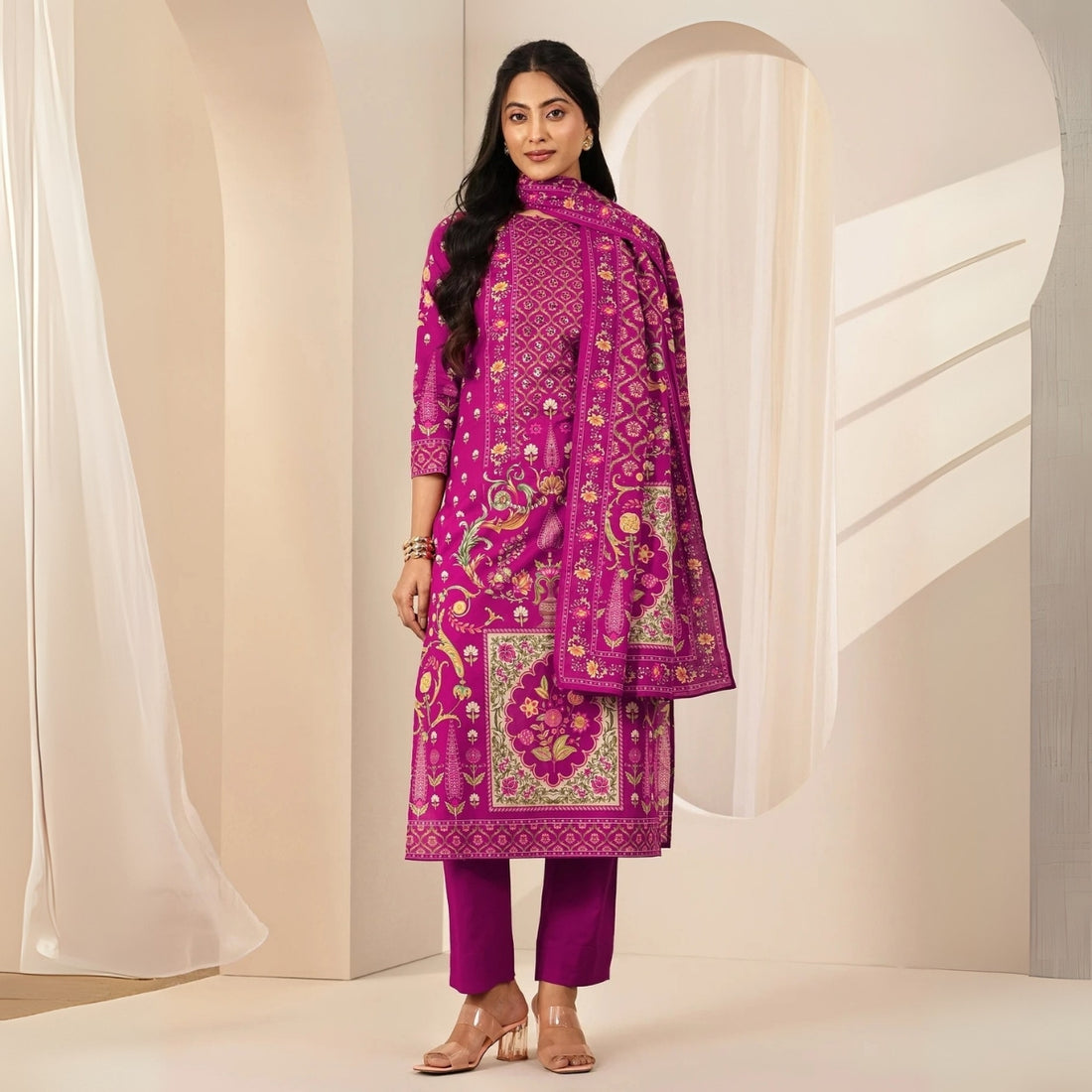 Pack of 3 Floral Print Cotton Kurta Set with Dupatta | KD-10