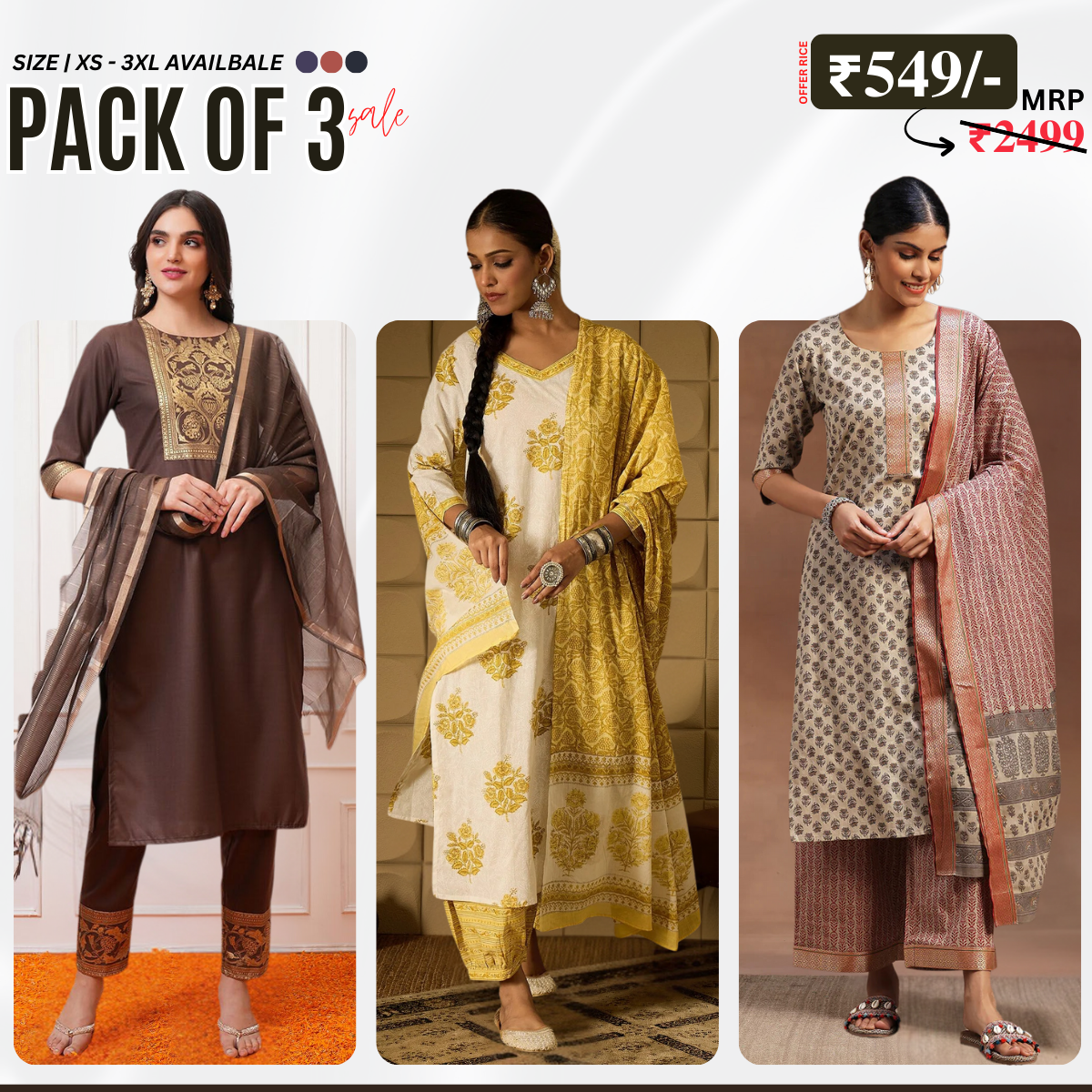 Ethnic 3-Piece Women Kurta Set with Dupatta | Ethnic Wear Made Effortless | WK-06