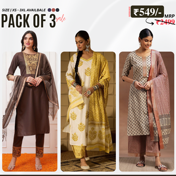 Ethnic 3-Piece Women Kurta Set with Dupatta | Ethnic Wear Made Effortless | WK-06