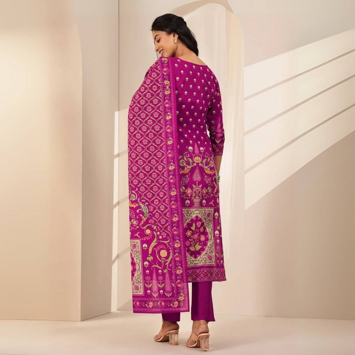 Pack of 3 Floral Print Cotton Kurta Set with Dupatta | KD-10
