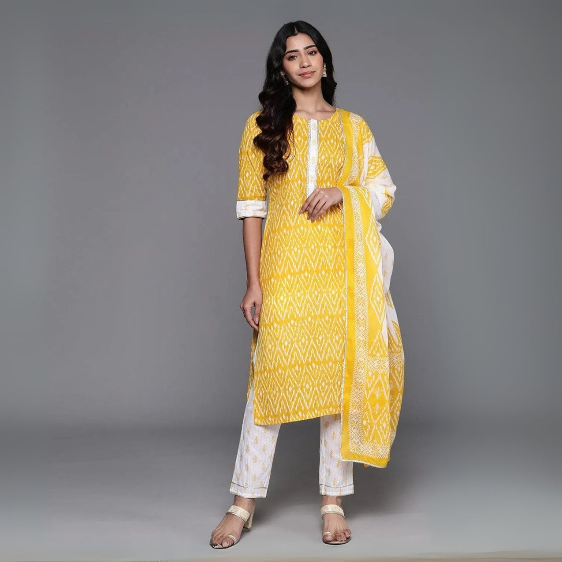 Pack of 3 Floral Print Cotton Kurta Set with Dupatta | KD-08