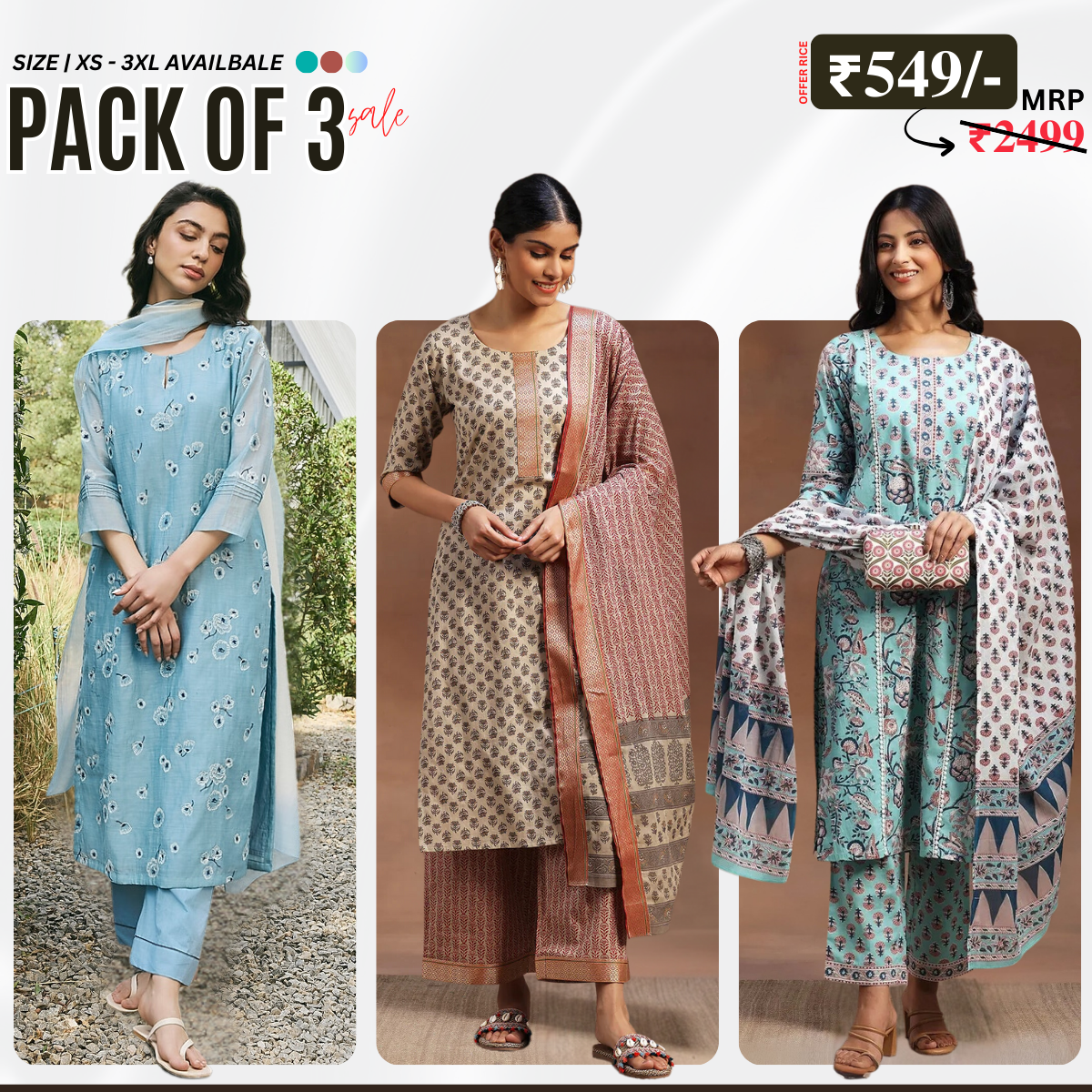 Ethnic 3-Piece Women Kurta Set with Dupatta | Ethnic Wear Made Effortless | WK-07