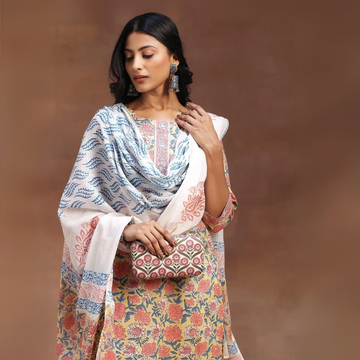 Pack of 3 Floral Print Cotton Kurta Set with Dupatta | KD-07