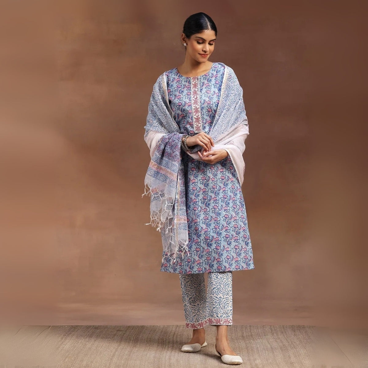 Pack of 3 Floral Print Cotton Kurta Set with Dupatta | KD-06