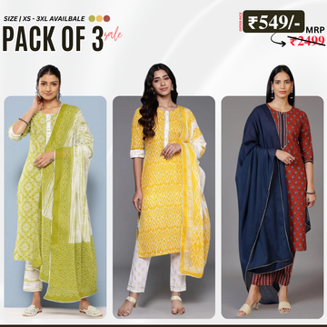Ethnic 3-Piece Women Kurta Set with Dupatta | Ethnic Wear Made Effortless | WK-08