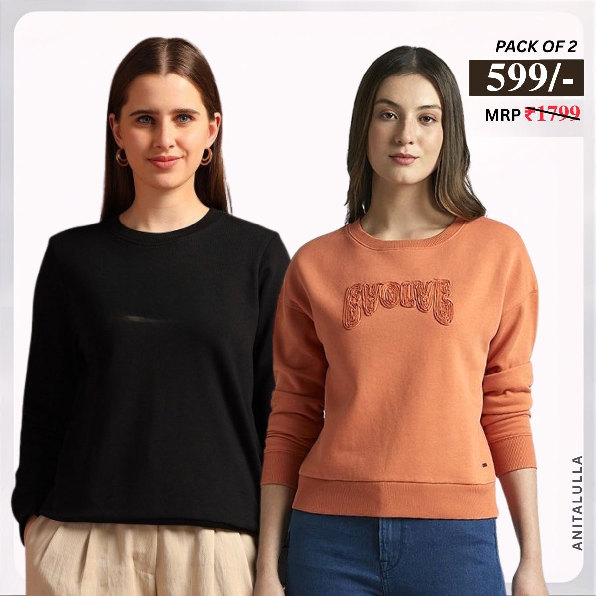 2 Stylish Sweatshirts in Orange & Black | Soft, Cozy & Trendy | Up to 50% Off |SS-02