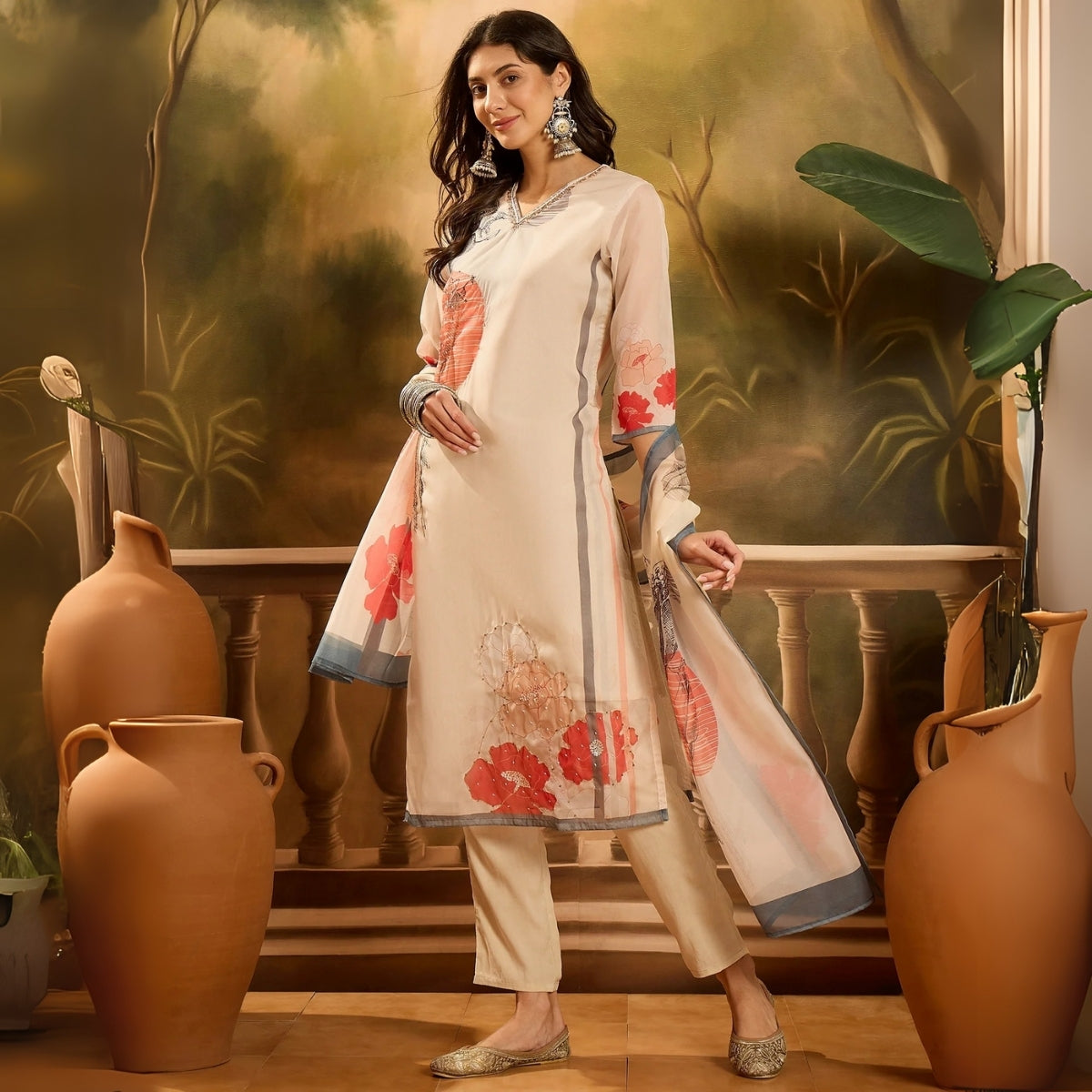 Pack of 3 Floral Print Cotton Kurta Set with Dupatta | KD-02